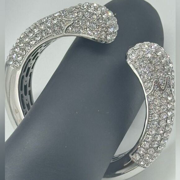 High End Department Store Designer Kissable Hinged Cuff Bracelet with Pave CZ - Picture 5 of 13